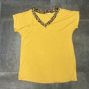 Bombom Animal Print Top Women's L V-Neck Cheetah Leopard Made‎ In USA Shirt